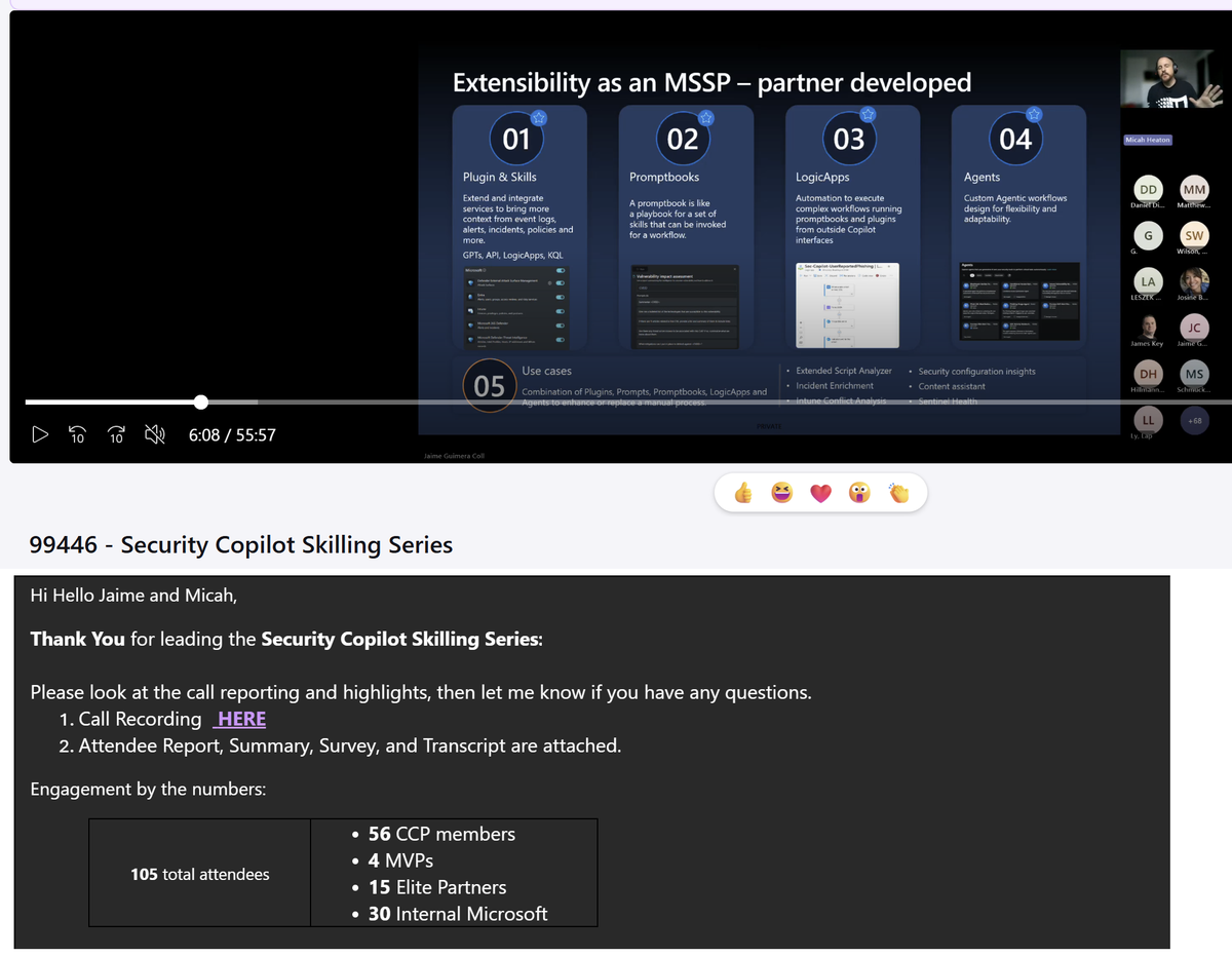 Ran Security Copilot training series for Microsoft Customer Connection Program