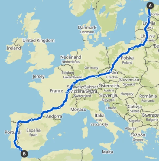 Franck’s route for his 6,000 km walk across Europe.