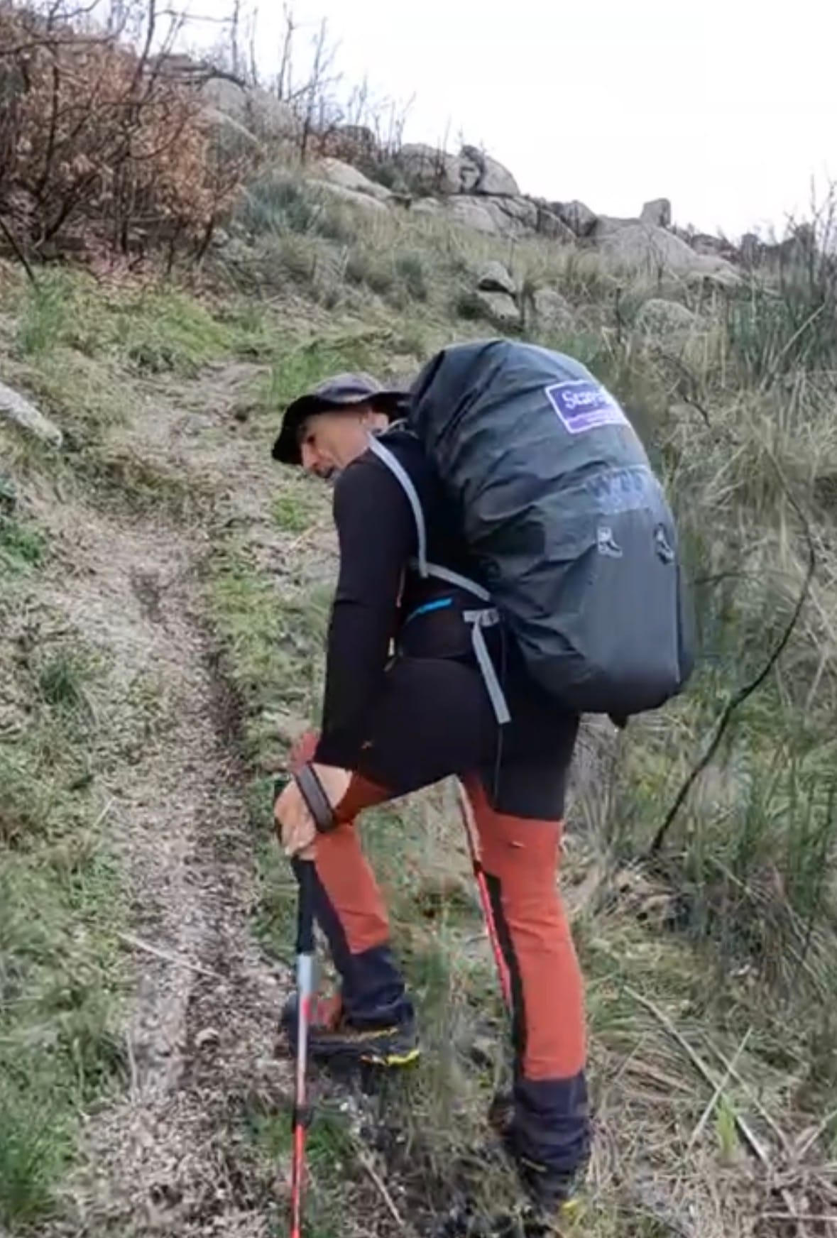 Franck climbing to Guarda during his 6,000-kilometre journey across Europe.