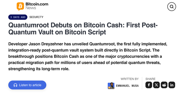 Post-Quantum Bitcoin Cash: Interview on Quantumroot