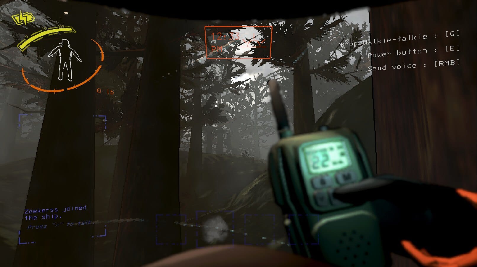 Lethal Company crew member holding a flashlight in a dark facility