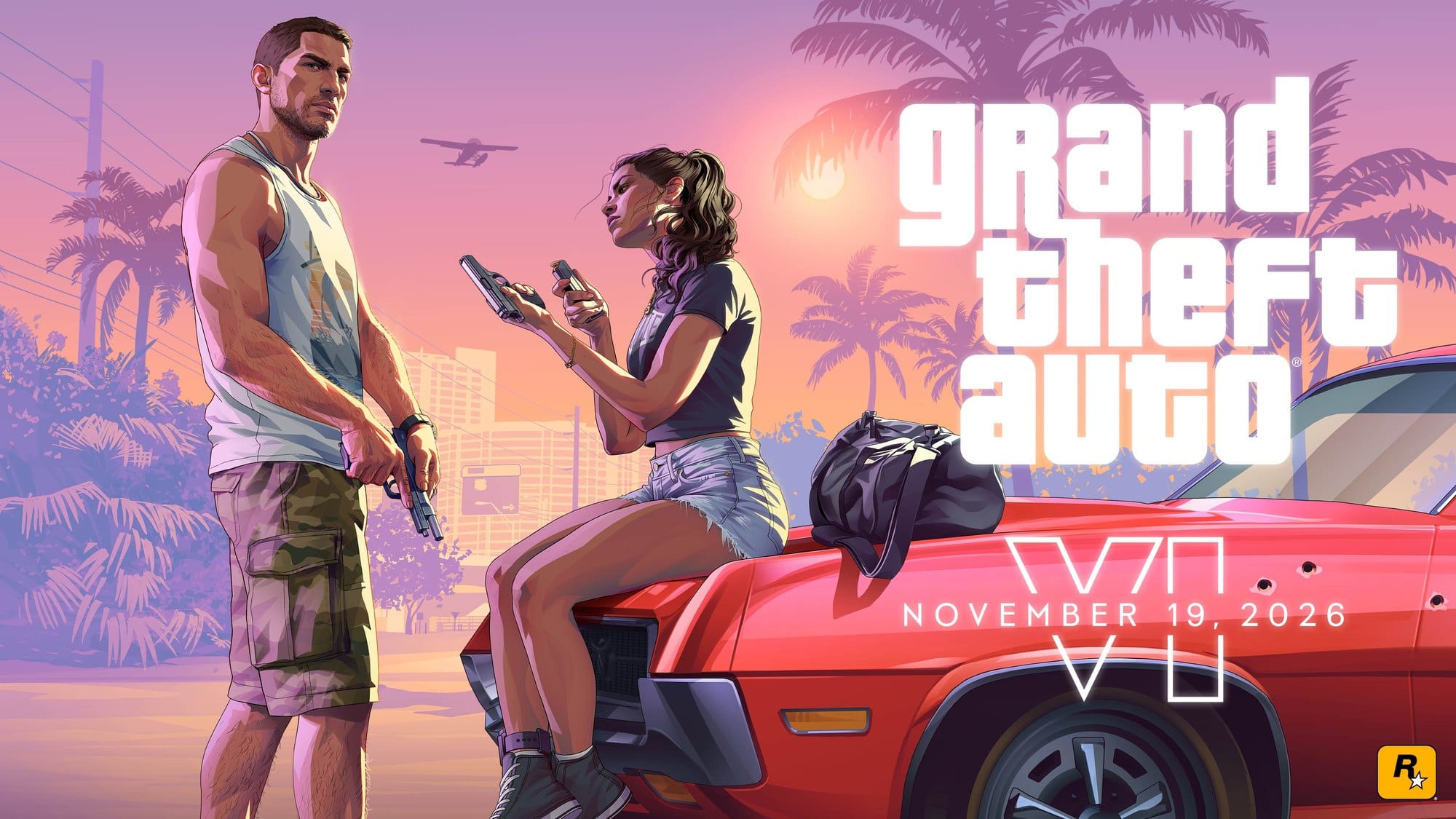 Jason and Lucia in Grand Theft Auto VI key art