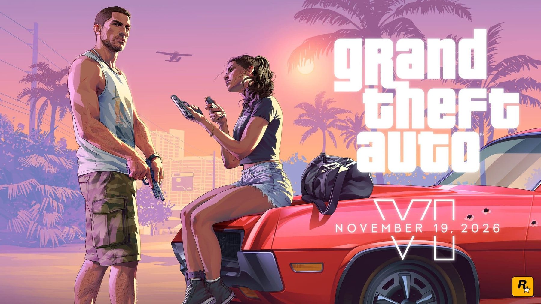 Jason and Lucia in Grand Theft Auto VI key art