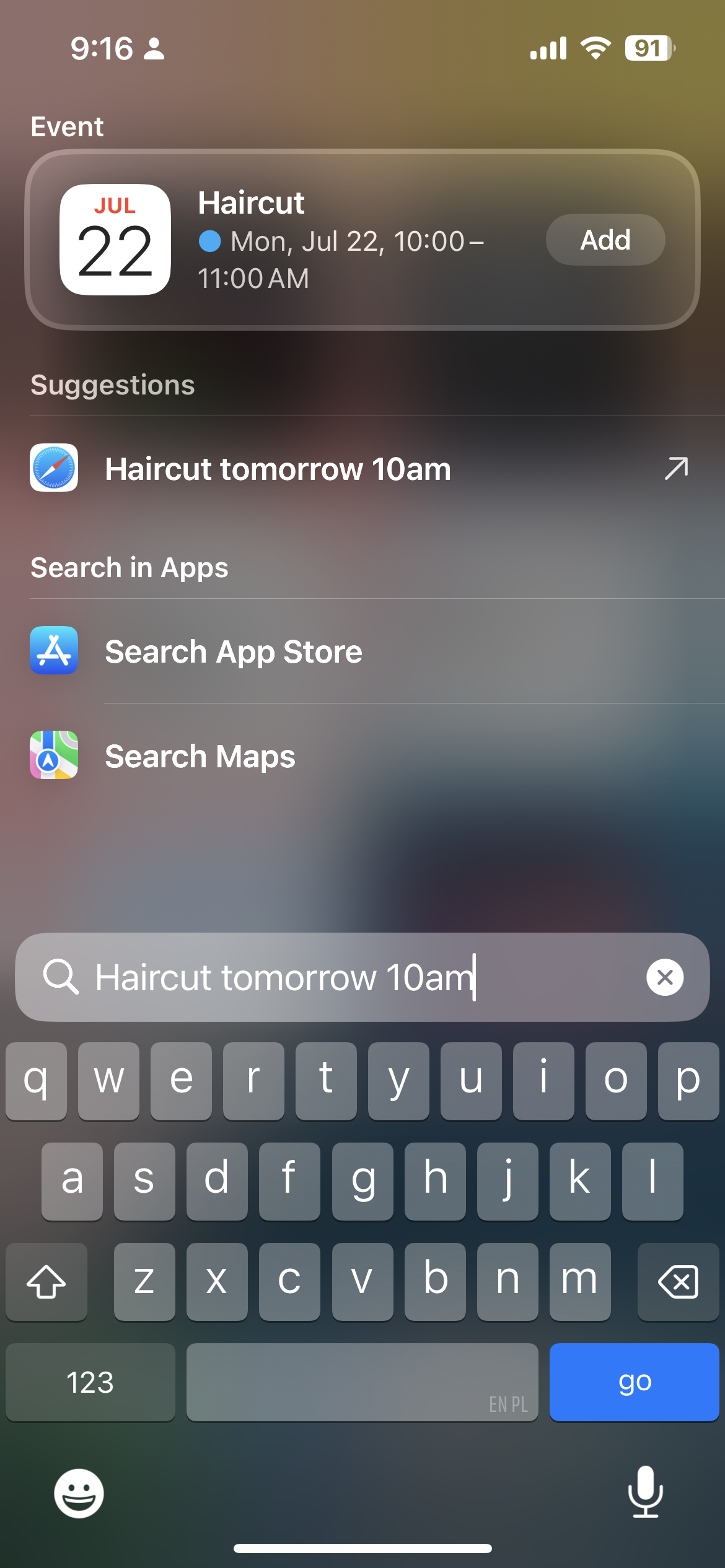 Natural language event creation in iOS's default Calendar app
