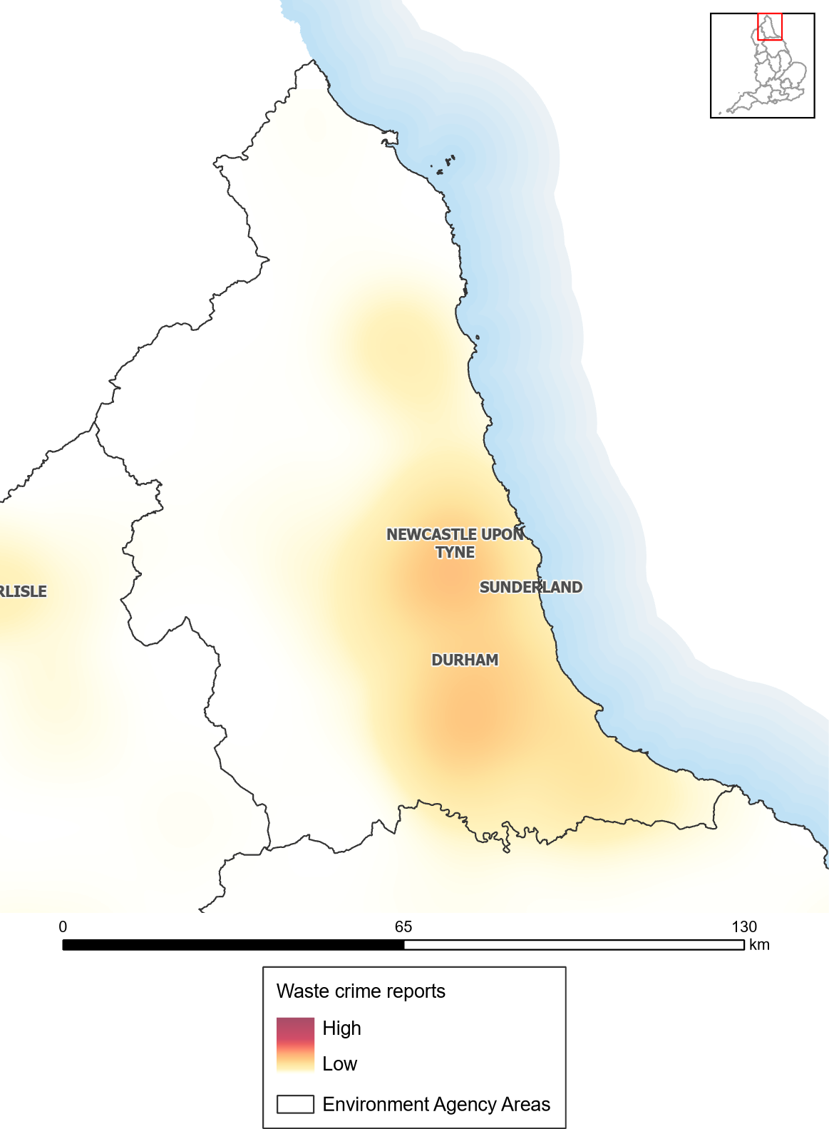 Waste crime reports heat map: North East