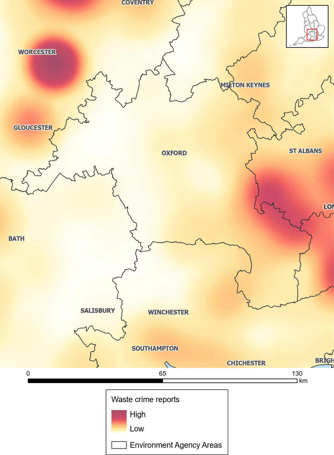 Waste crime reports heat map: Thames