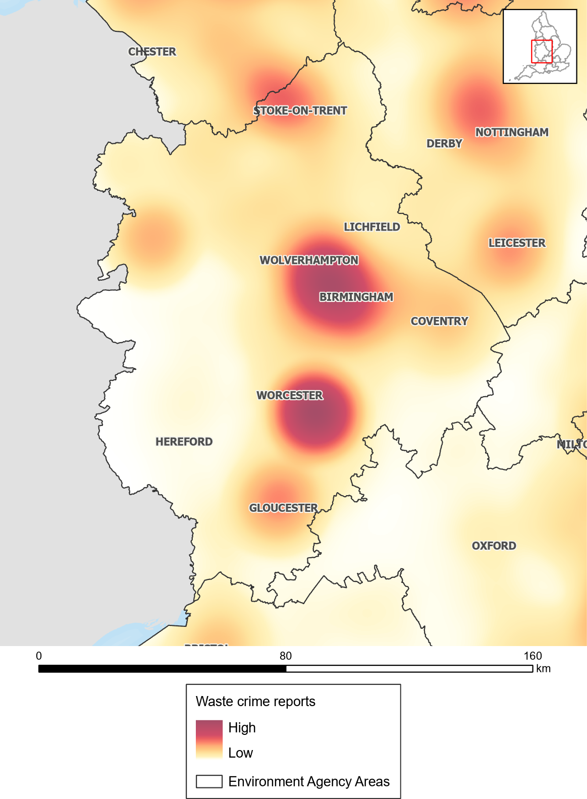 Waste crime reports heat map: West Midlands