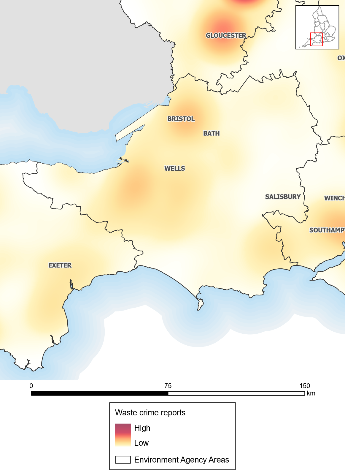 Waste crime reports heat map: Wessex