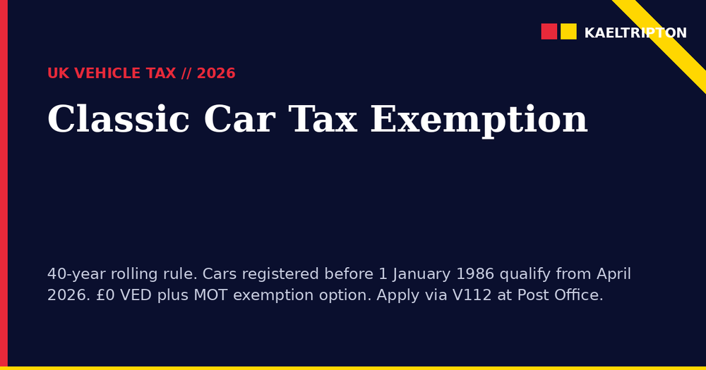 Classic Car Tax Exemption UK 2026: The 40-Year Rolling Rule Explained