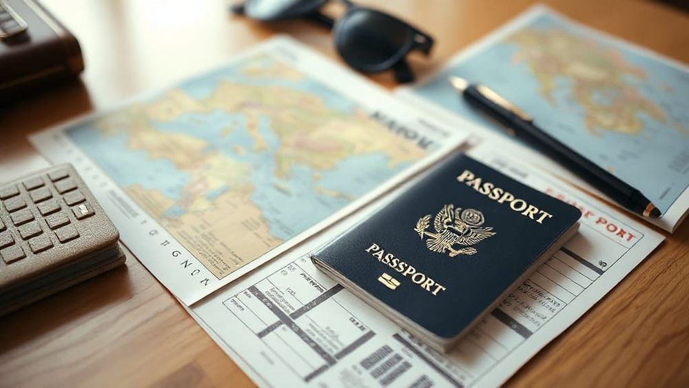 Passport and travel documents on a table before a trip