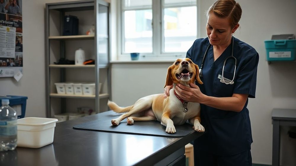 Veterinarian examining a dog at a UK vet practice
