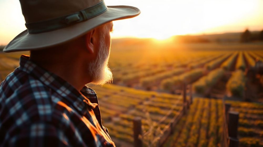 Farmer looking out over farmland