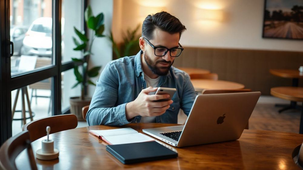 Freelancer tracking expenses on a phone