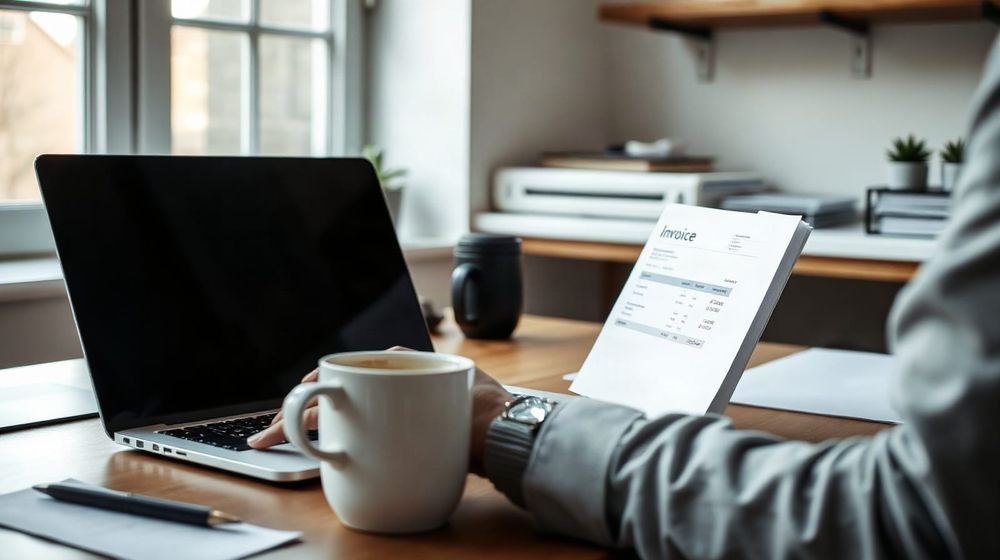 Freelancer creating an invoice on a laptop