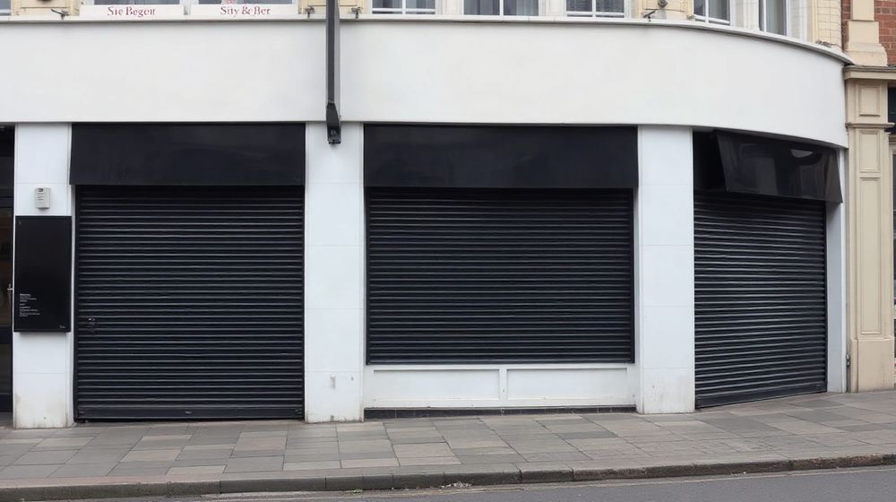 A vacant shop unit with blacked-out windows on a British high street