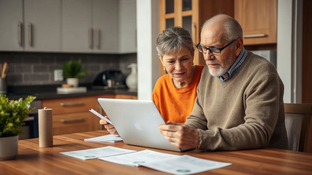 Couple reviewing pension paperwork at a table