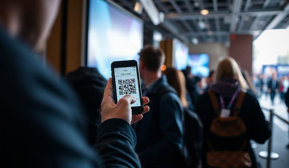 Attendees scanning phone tickets at an event entrance