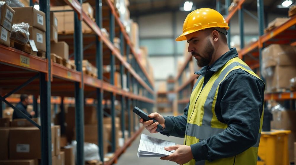 Warehouse worker checking stock with a scanner