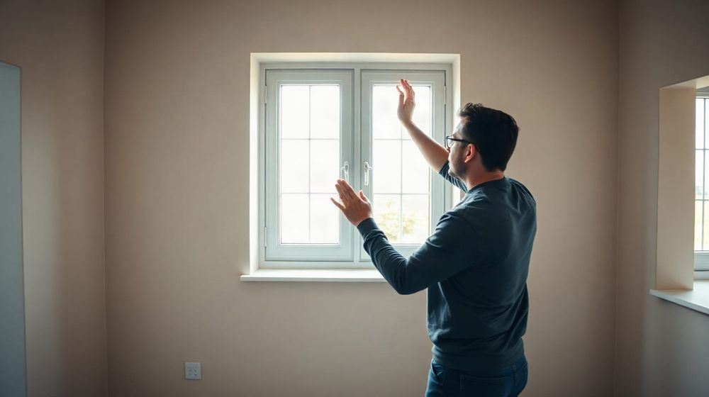 Man inspecting a window frame in a new build house