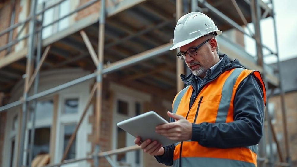 Site manager checking a payment application on a building site