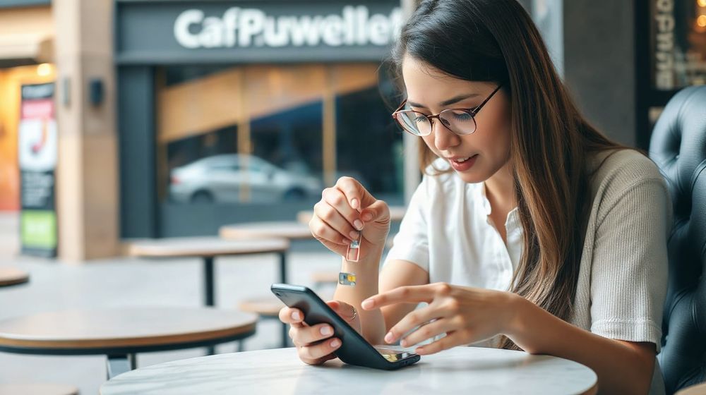 Woman inserting a SIM card into her phone