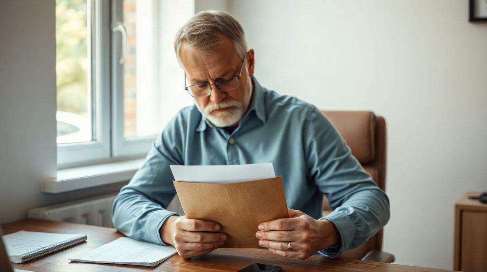Man opening an official letter at a desk