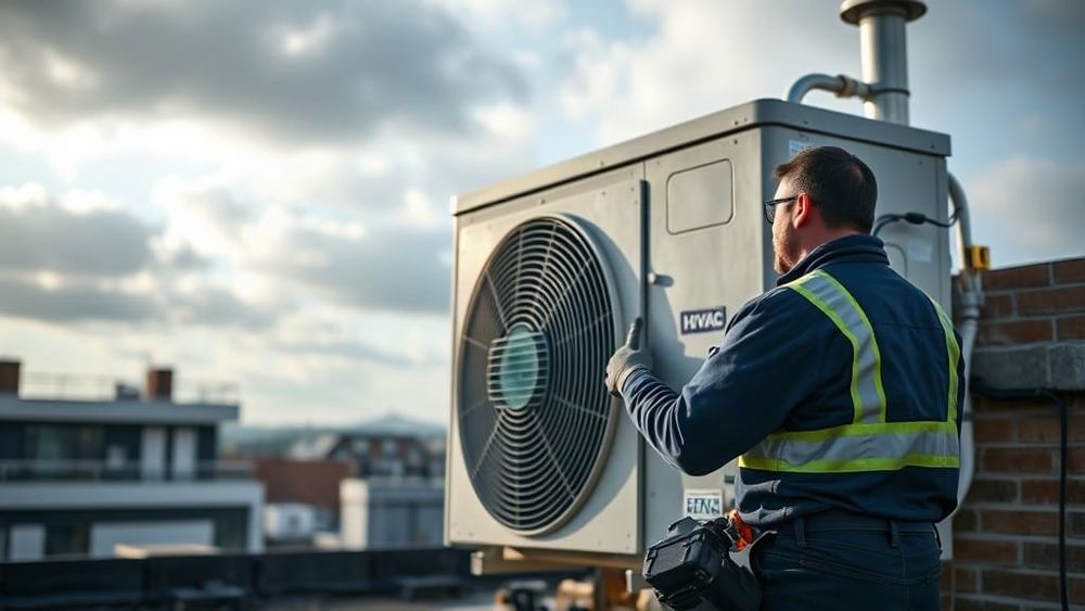 HVAC technician servicing a rooftop air conditioning unit