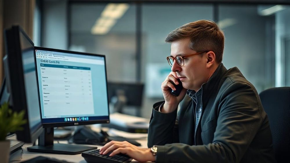 Credit controller checking invoices in a small business office