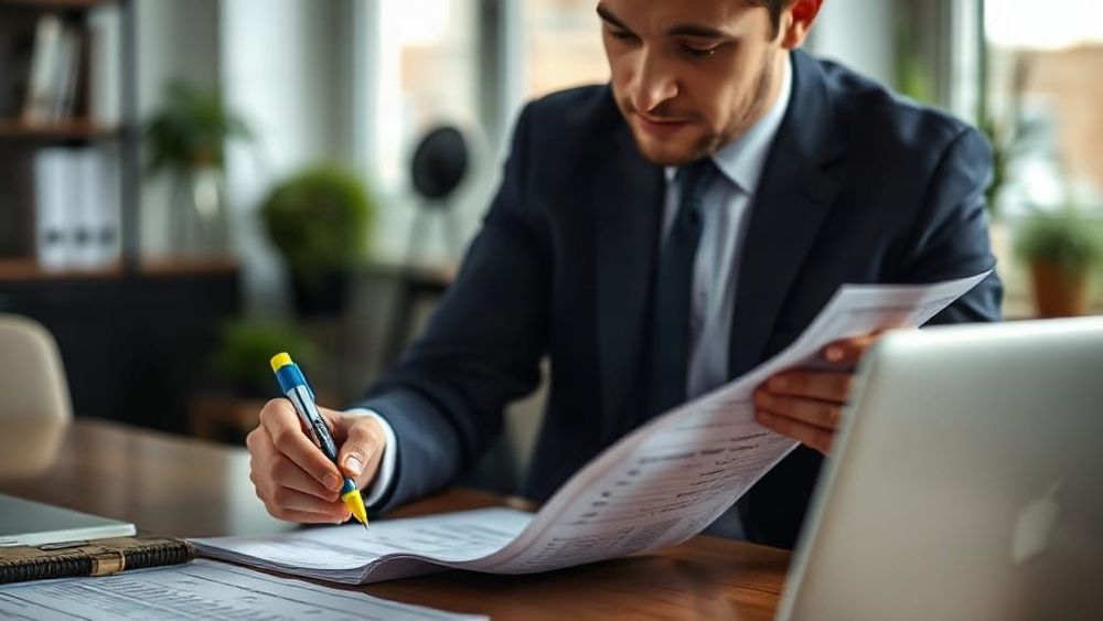Finance director reviewing a printed fee schedule