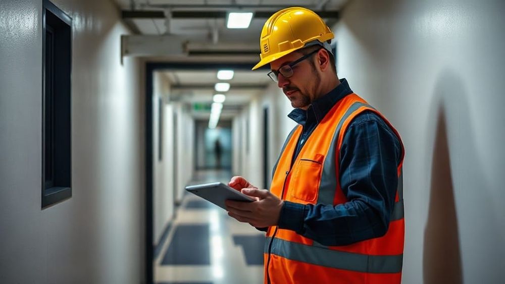 Maintenance contractor logging an inspection on a tablet