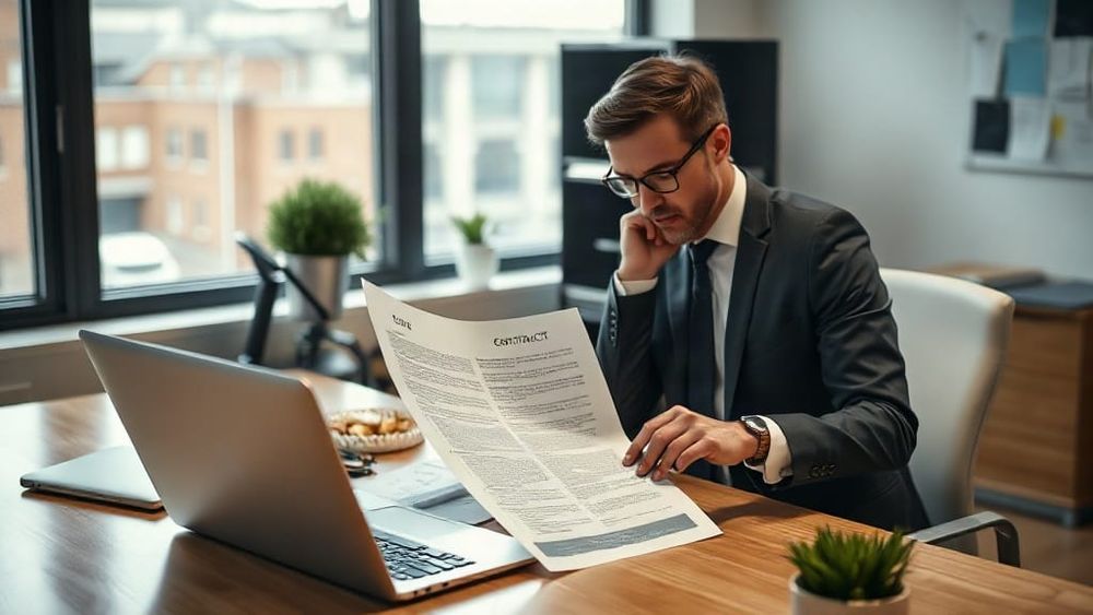 Finance manager comparing two lease contracts at a desk