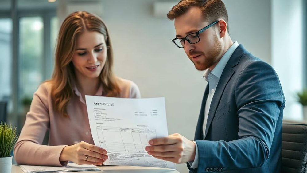Two colleagues reviewing an unpaid invoice in an office