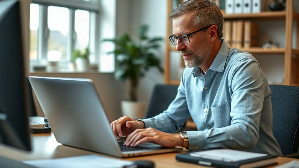 Office manager migrating customer records between laptops
