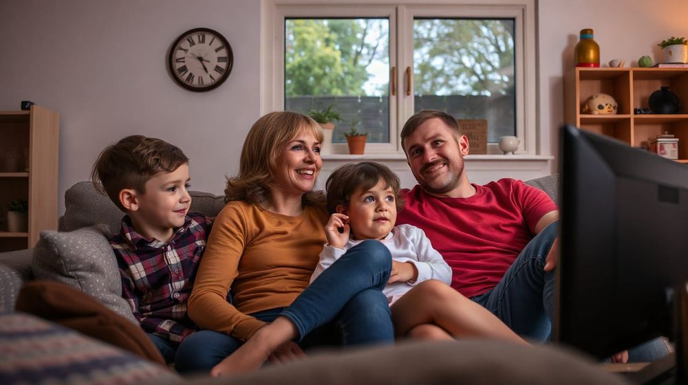 Family watching TV at home in the evening