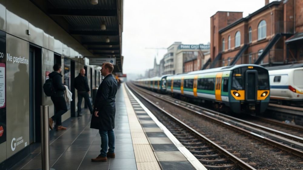 Man waiting alone on a railway platform