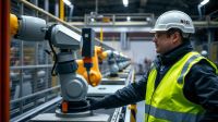 Factory floor with robotic arms on a UK manufacturing production line