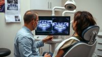 Dentist showing a patient an X-ray in a UK practice