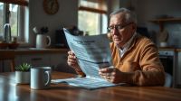 Person reading an energy statement at a kitchen table
