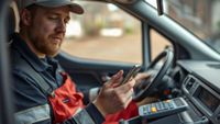 Tradesperson reviewing a subscription invoice in a van