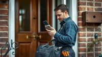 Tradesperson locking a phone outside a customer's door
