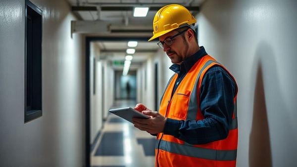 Maintenance contractor logging an inspection on a tablet