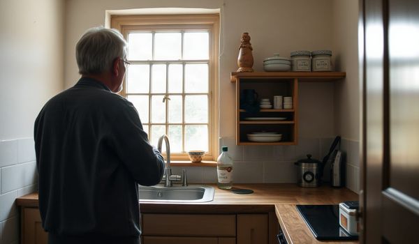 Homeowner checking an old single-glazed window with condensation in a UK terraced house