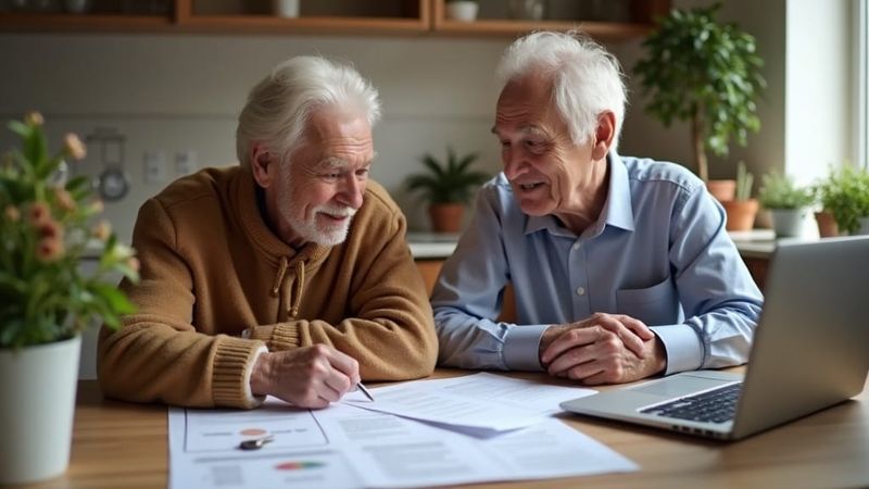 A family reviewing mortgage paperwork at a kitchen table with house keys