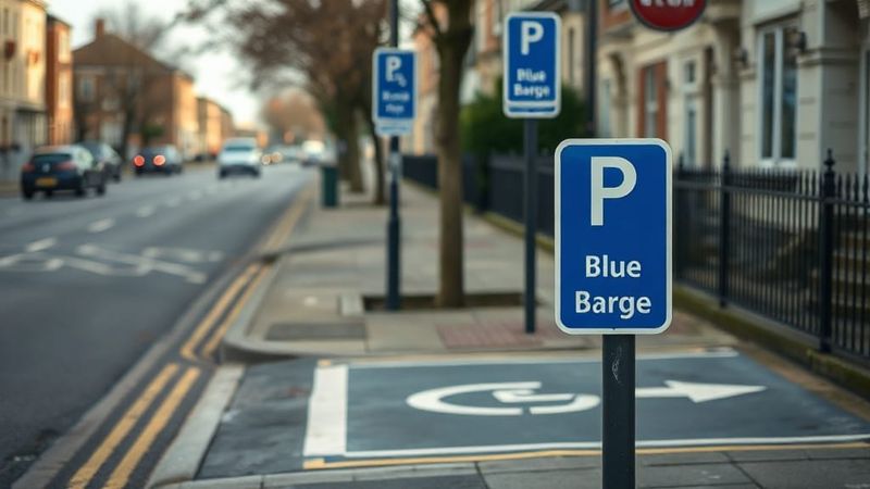 Disabled parking bay with Blue Badge parking sign, UK street