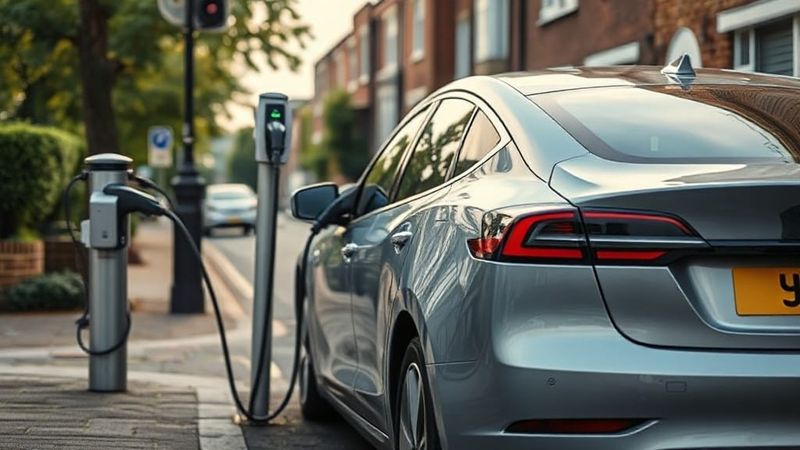 Electric car charging at a UK public charging point