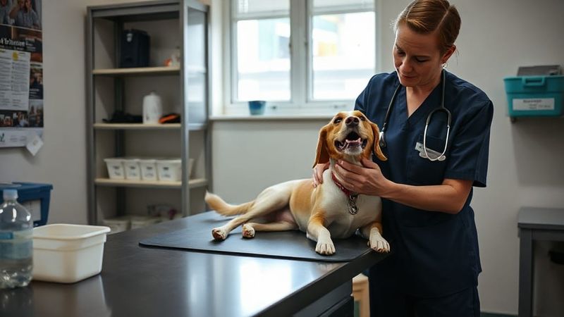 Veterinarian examining a dog at a UK vet practice