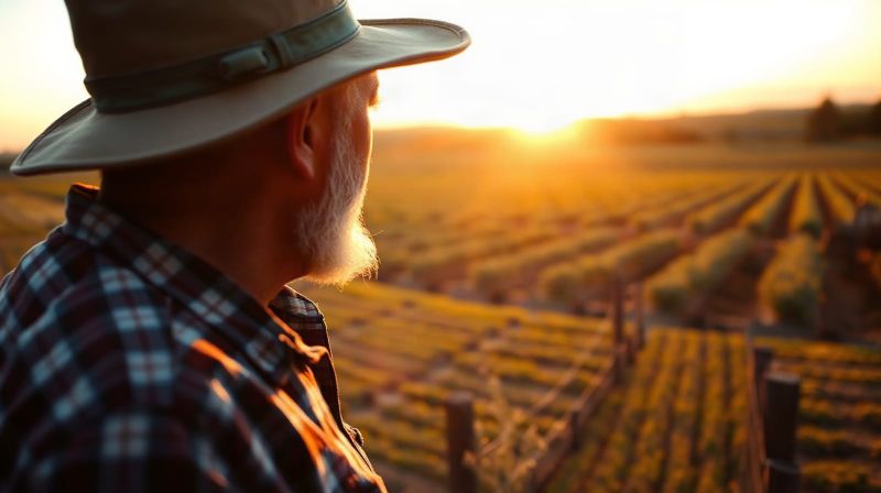 Farmer looking out over farmland