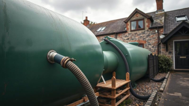 Heating oil being delivered to a domestic tank outside a rural English home