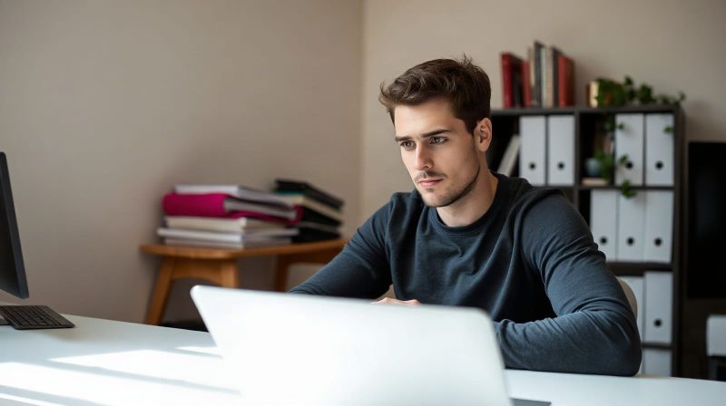 Man reviewing an investment account on a laptop