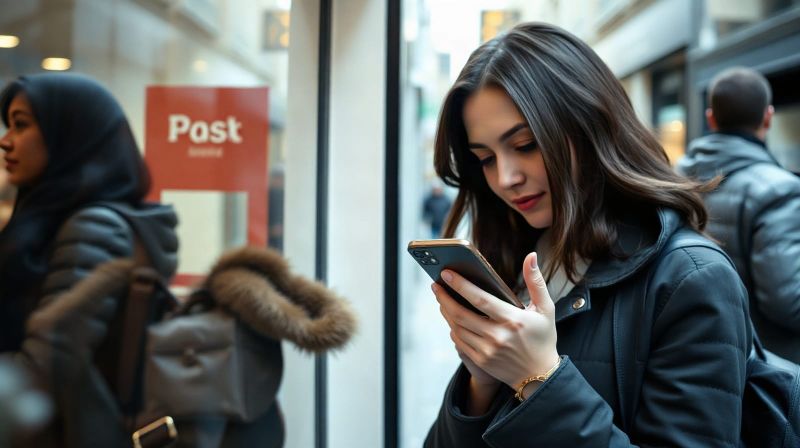 Shopper comparing a folding smartphone and a standard smartphone in a London shop